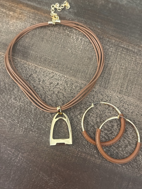 Ralph Lauren Jewelry - Ralph Lauren Brown Multi-Strand Leather Necklace with Gold Stirrup Pendant